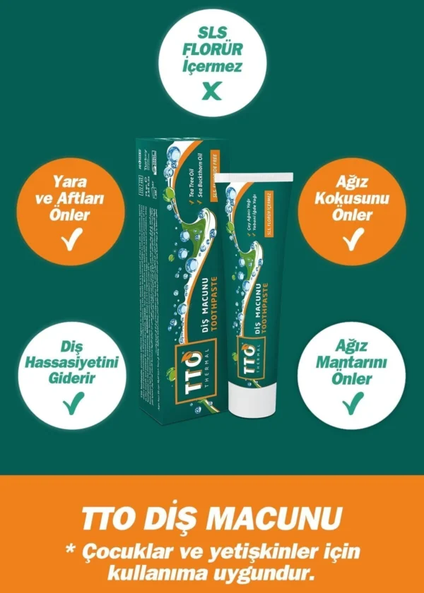TTO Florürsüz Diş Macunu 75 ml Ağız Kokusu Ve Ağız Yaralarında ( Çay Ağacı Yağı / Tea Tree Oil ) - Görsel 3